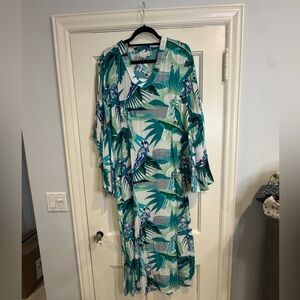 TAJ by Sabrina Crippa Green and Blue Tropical Midi Dress
